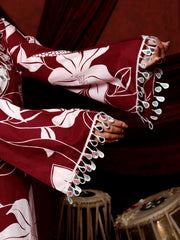Elegant Maroon Floral Kurta Palazzo Set