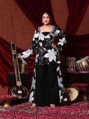 Elegant Black & White Floral Kurta Set