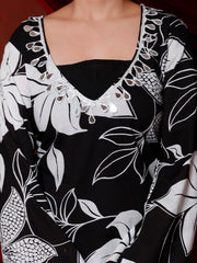 Elegant Black & White Floral Kurta Set