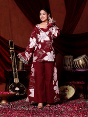 Elegant Maroon Floral Kurta Palazzo Set