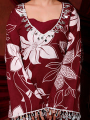 Elegant Maroon Floral Kurta Palazzo Set