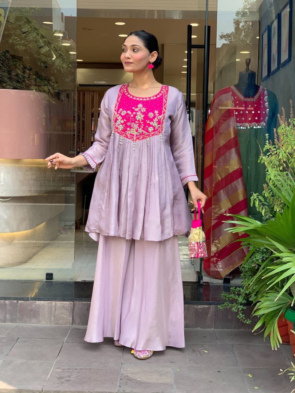 Ethnic Lavender Kurta Sharara Set for Weddings and Festivals