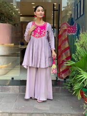 Ethnic Lavender Kurta Sharara Set for Weddings and Festivals