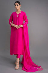 Elegant Rani Pink Straight Kurta Set with Duptta