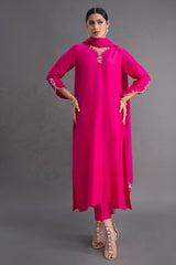 Elegant Rani Pink Straight Kurta Set with Duptta