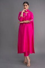 Elegant Rani Pink Straight Kurta Set with Duptta