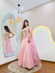 Glamorous Pink Sequined Designer Ready-to-Wear Lehenga Set
