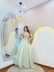 Glamorous Mint Sequined Designer Ready-to-Wear Lehenga Set