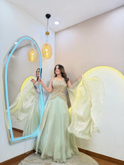Glamorous Mint Sequined Designer Ready-to-Wear Lehenga Set