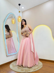 Glamorous Pink Sequined Designer Ready-to-Wear Lehenga Set