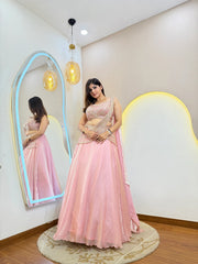 Glamorous Pink Sequined Designer Ready-to-Wear Lehenga Set