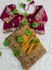 Golden Yellow Color Saree Tuton Set with Heavy Embroidery Rani Blouse & Coding Sequin Work