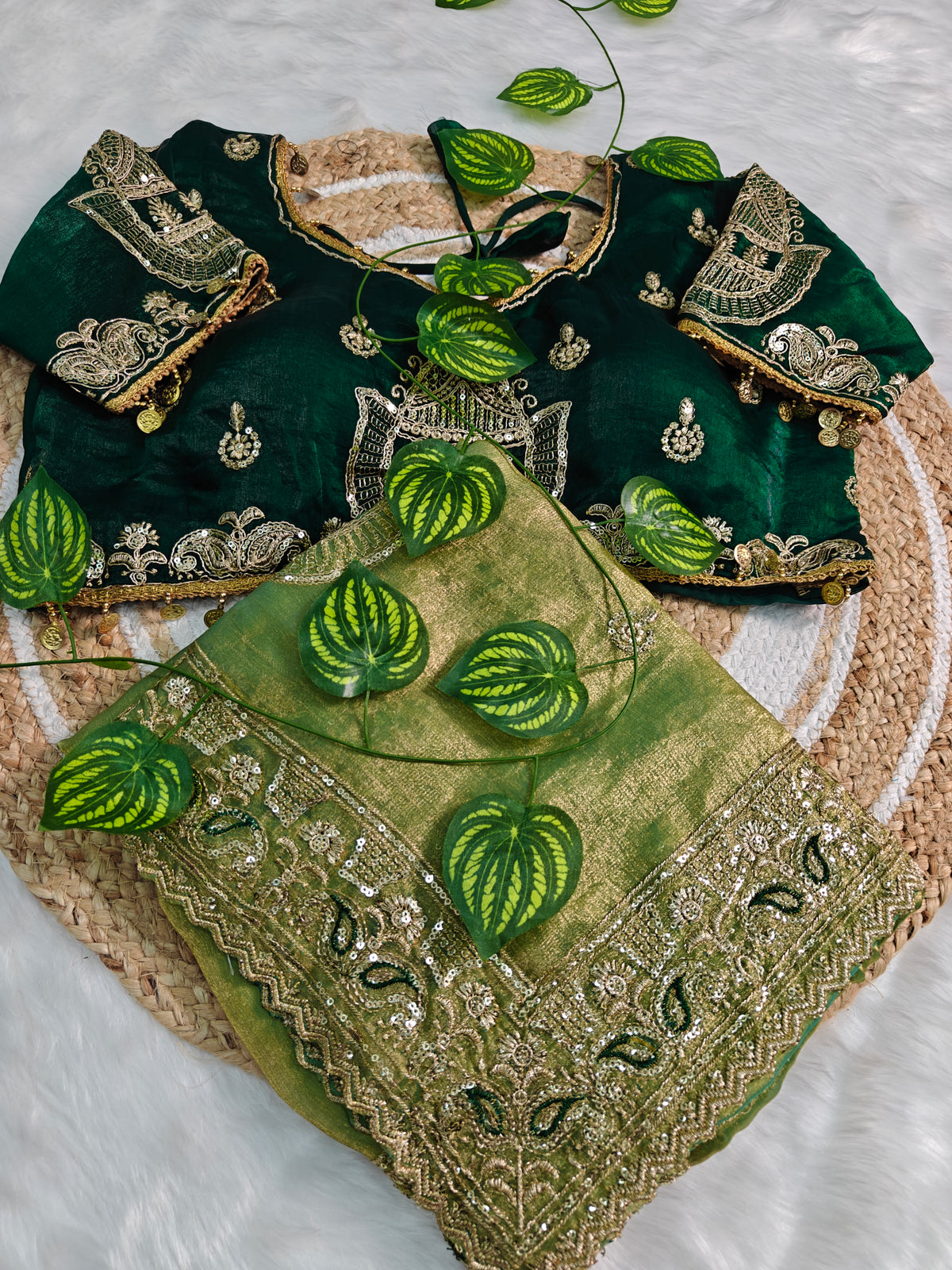 Pista Color Saree Tuton Set with Heavy Embroidery Green Blouse & Coding Sequin Work