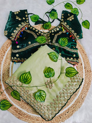 Pista  Saree With Embroidered Heavy Blouse