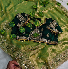 Pista Color Saree Tuton Set with Heavy Embroidery Green Blouse & Coding Sequin Work