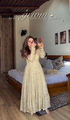 Premium Cream Georgette Sequins Work Anarkali Gown with Heavy Embroidery