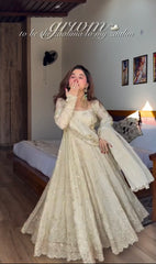 Premium Cream Georgette Sequins Work Anarkali Gown with Heavy Embroidery