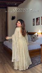 Premium Cream Georgette Sequins Work Anarkali Gown with Heavy Embroidery
