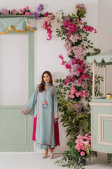 Pastel Blue Embroidered Salwar Suit with Contrast Rani Pink Dupatta
