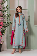 Pastel Blue Embroidered Salwar Suit with Contrast Rani Pink Dupatta