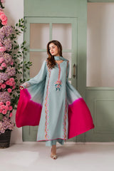 Pastel Blue Embroidered Salwar Suit with Contrast Rani Pink Dupatta