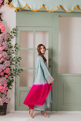 Pastel Blue Embroidered Salwar Suit with Contrast Rani Pink Dupatta