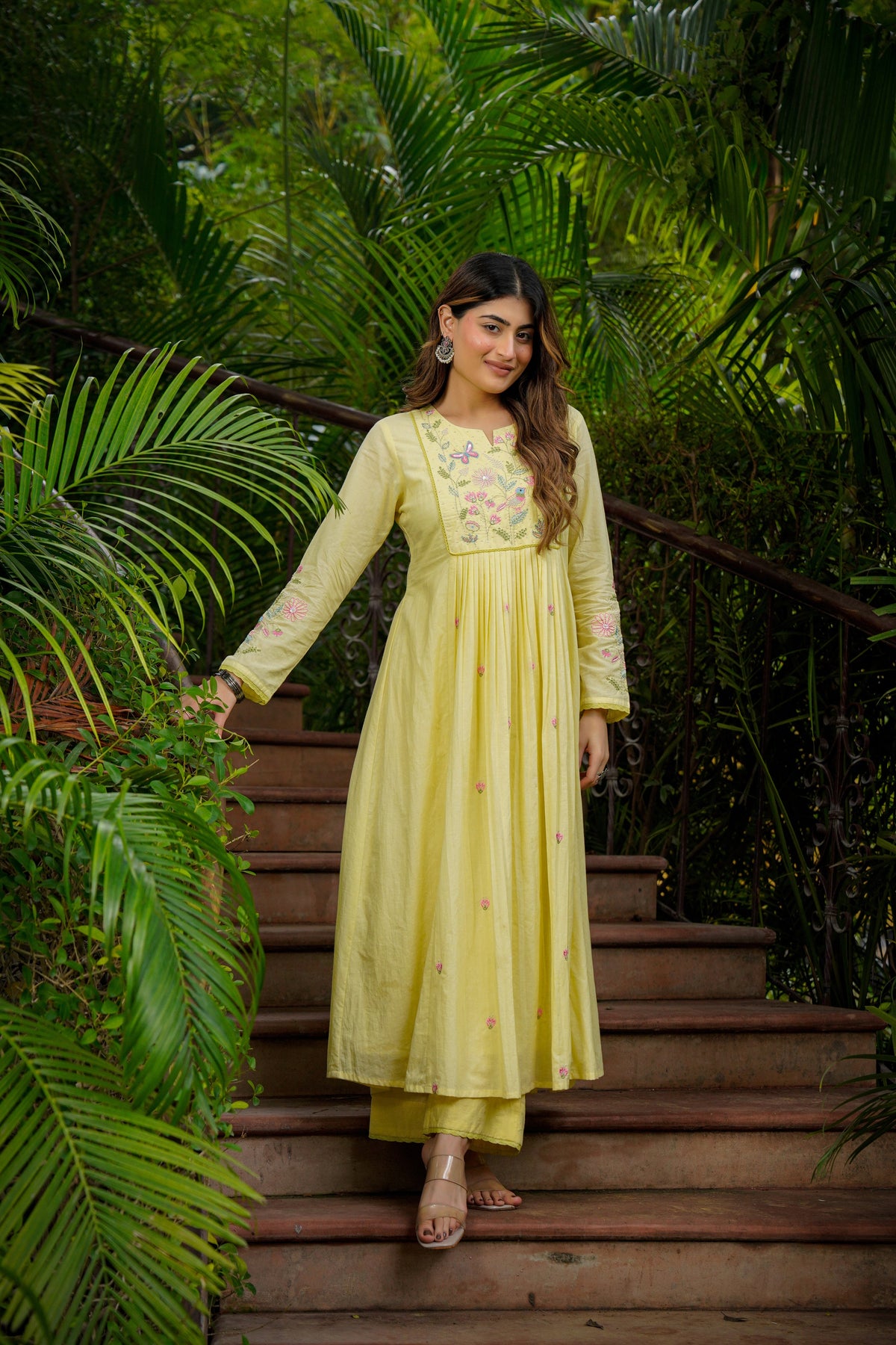 Elegant Lemon Yellow Embroidered Anarkali Kurta Set with Dupatta