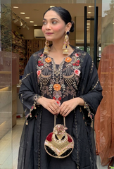 Premium Black Heavy Embroidery Kurta Palazzo Set with Dupatta