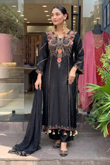 Premium Black Heavy Embroidery Kurta Palazzo Set with Dupatta