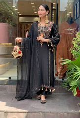 Premium Black Heavy Embroidery Kurta Palazzo Set with Dupatta