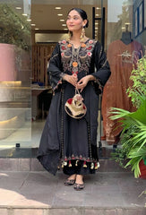 Premium Black Heavy Embroidery Kurta Palazzo Set with Dupatta