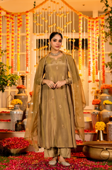 Olive Green Embroidered Anarkali Kurta with Pants & Dupatta Set