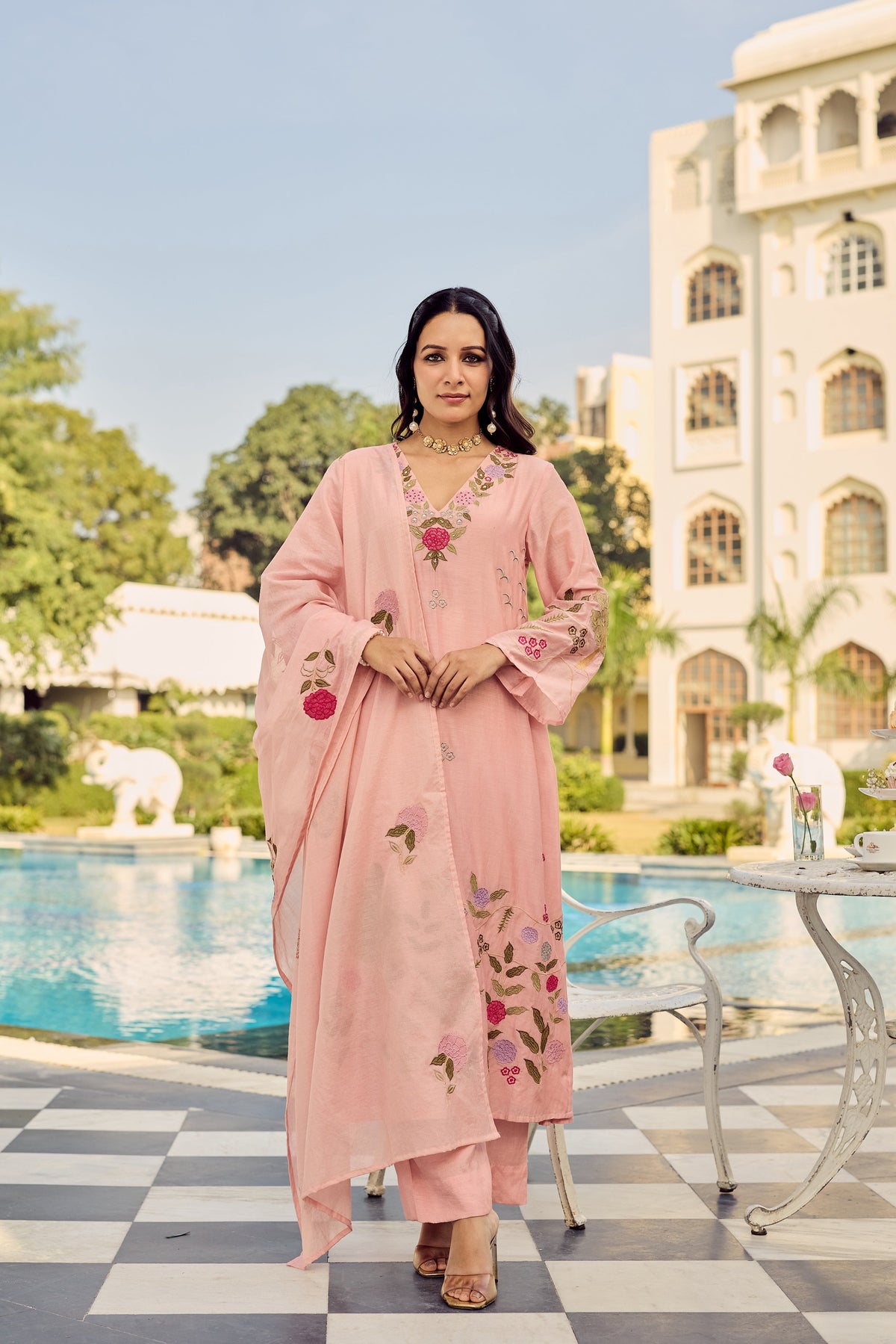 Elegant Blush Pink Embroidered Salwar Suit Set with Dupatta