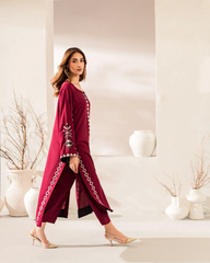 Elegant Red Embroidered Long Kurta & Matching Pant Set