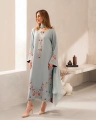 Pastel Blue Embroidered Straight Kurta Set with Dupatta