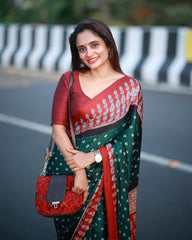 Festive Glamour Silk Saree – Deep Green & Maroon Bandhani Style with Matching Blouse Piece