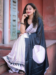 Light Pink and Black Digital Printed Crape Silk Saree