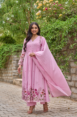 Elegant Pink Embroidered Anarkali Kurta Set with Dupatta