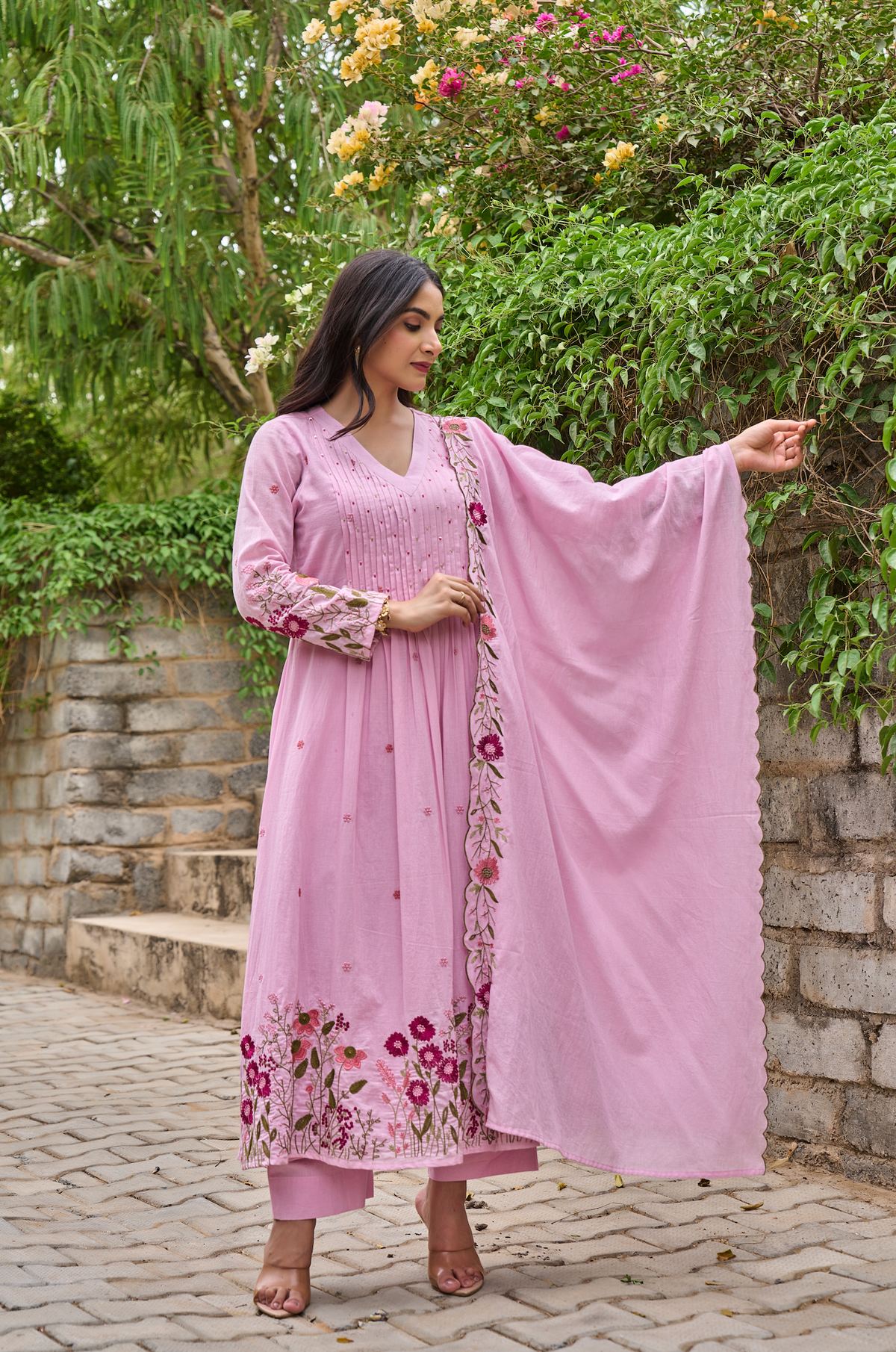 Elegant Pink Embroidered Anarkali Kurta Set with Dupatta