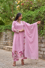 Elegant Pink Embroidered Anarkali Kurta Set with Dupatta