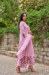 Elegant Pink Embroidered Anarkali Kurta Set with Dupatta