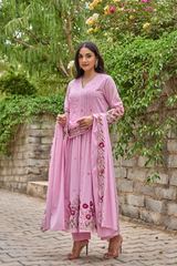 Elegant Pink Embroidered Anarkali Kurta Set with Dupatta