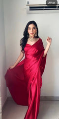 Premium Satin Silk Saree in Radiant Crimson Red – Minimalist Elegance