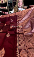 Royal Maroon Silk Saree with Antique Copper Zari Weaving & Leaf Butta Motifs