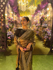 Golden Metallic Tissue Saree with Designer Zari Border & Black Blouse Set