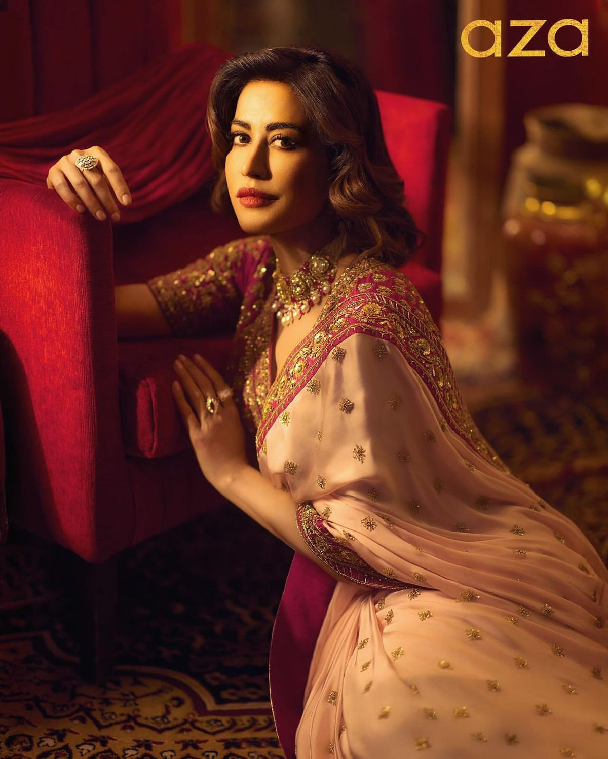 Pink Chiffon Saree with Deep Wine Velvet-Style Border & Sequin Work