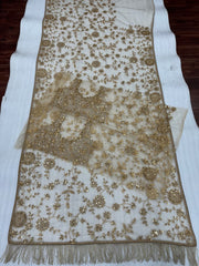 Champagne Gold Heavy Hand-Embroidered Net Saree with Designer Cape Sleeves