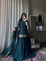 Designer Georgette Sharara Suit Set with Heavy Embroidery and Dupatta