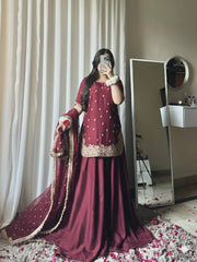 Designer Georgette Sharara Suit Set with Heavy Embroidery and Dupatta