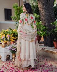 Designer Cream Georgette Anarkali Suit with Heavy Floral Embroidery